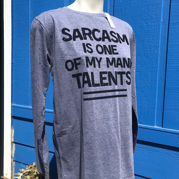 3/$15 Gray Long Sleeve SARCASM Graphic Tee NWT - Picture 4 of 4